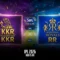 IPL 2026 match between Kolkata Knight Riders (KKR) and Rajasthan Royals (RR) with team logos and a packed stadium in the background. Match details 'IPL 2026 - KKR vs RR' displayed at the bottom.