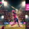 Jos Buttler in Rajasthan Royals jersey hitting a powerful shot and celebrating a century (100) in a packed IPL stadium.*